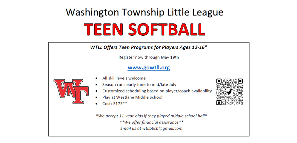 Teen Softball Registration is OPEN Thru May 19th!